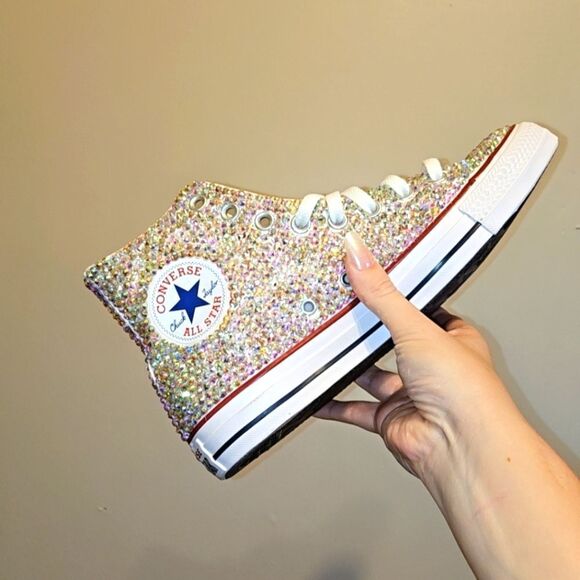 Bling Converse Shoes AB Rhinestones SIZE 9.5 - Picture 9 of 15